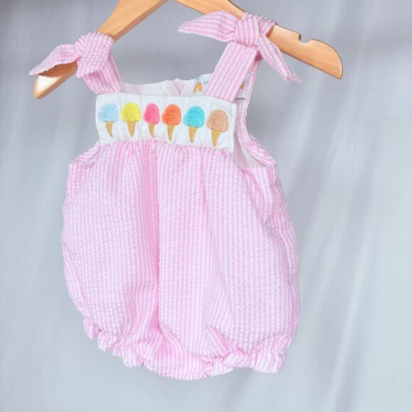 Baby Girls Seersucker Pastel Ice Cream Cone Bubble Romper Outfit 3m / 6m - Picture 4 of 9